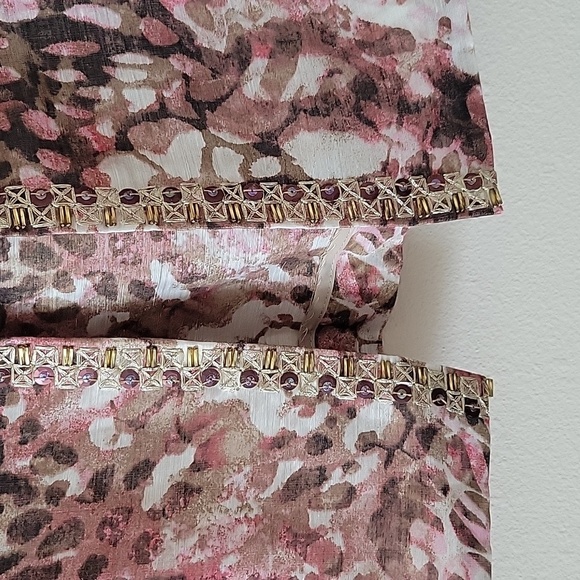 Chico's Pink Brown Sequin Beaded Trim Linen Blend Open Front Jacket Size Small S - Picture 5 of 7